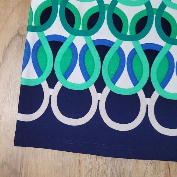 🔹️Sandra Darren Blue & White Geometric 3/4 Sleeve Dress Size 6 - Picture 6 of 11